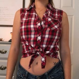 Flannel tie up crop top